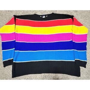 OP Ocean Pacific Rainbow Stripe Knit Sweater Y2K Retro Boxy Fit Size L‎
